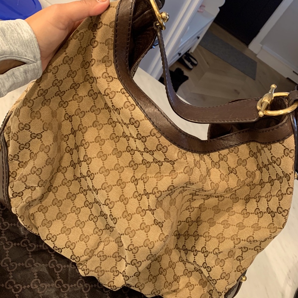 GUCCI Monogram Large Jockey Hobo Dark Brown